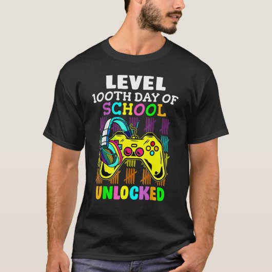 Level 100 Days Of School Unlocked Gaming Shirts, V T-shirt (Voorkant)