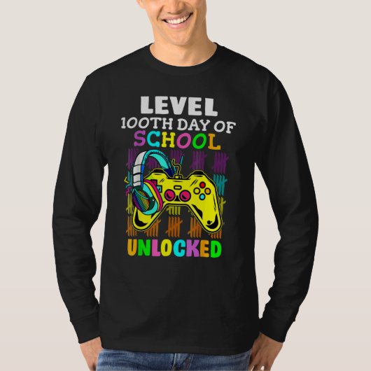 Level 100 Days Of School Unlocked Gaming Shirts, V T-shirt (Voorkant)
