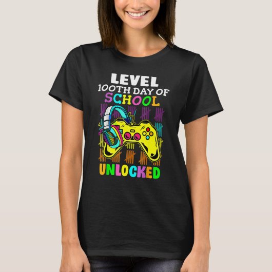 Level 100 Days Of School Unlocked Gaming Shirts, V T-shirt (Voorkant)