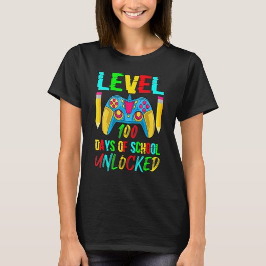 Level 100 Days Of School Unlocked Video Gamer Cont T-shirt (Voorkant)