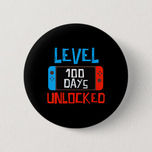 Level 100 Days School Unlocked Gamer Boys Funny 10 Ronde Button 5,7 Cm