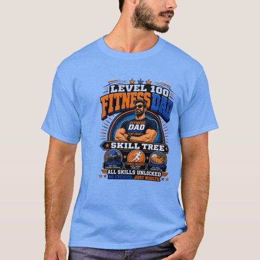 Level 100 Fitness Papa Shirt – Skill Tree Gym Papa (Voorkant)