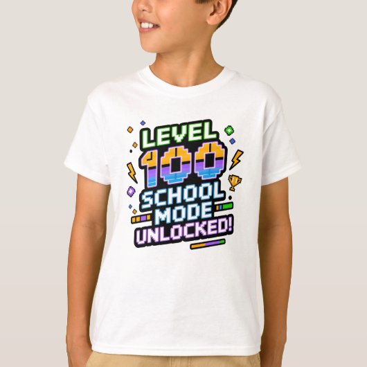 Level 100 School Mode Unlocked 100th Day of School T-shirt (Voorkant)