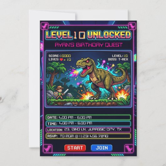 Level 10 Arcade Game T Rex Jongens Verjaardag Kaart (Voorkant)