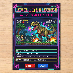 Level 10 Arcade Game T Rex Verjaardag Acryl Uitnodigingen