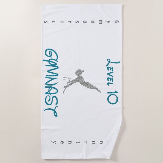 Level 10 Gymnast Beach Towel met haar naam Strandlaken (Voorkant)