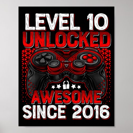 Level 10 Ontgrendeld 10 Jaar Oude Jongens 10e Verj Poster (Voorkant)