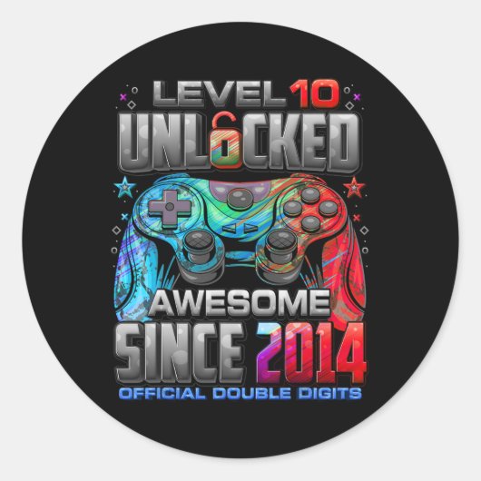 Level 10 Ontgrendeld Geweldig Sinds 2014 10e Verja Ronde Sticker (Voorkant)