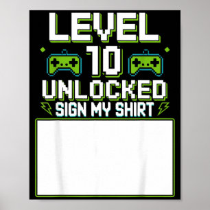 Level 10 ontgrendeld teken shirt 10e verjaardag ga poster