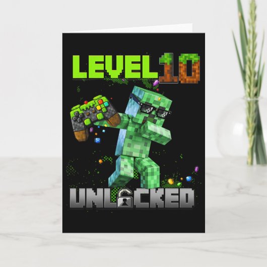 Level 10 Ontgrendeld - Verjaardagsjongen Pixel Gam Kaart (Voorkant)