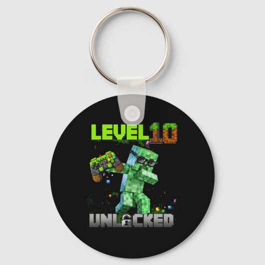 Level 10 Ontgrendeld - Verjaardagsjongen Pixel Gam Sleutelhanger (Voorkant)