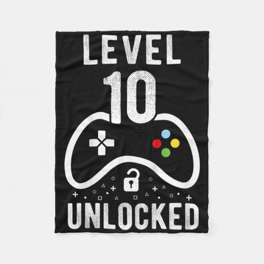 Level 10 Ontgrendeld Videospel 10e Verjaardagscade Fleece Deken (Voorkant)