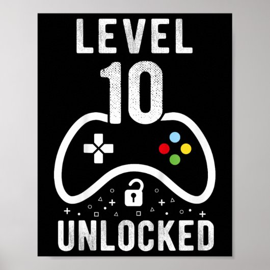 Level 10 Ontgrendeld Videospel 10e Verjaardagscade Poster (Voorkant)