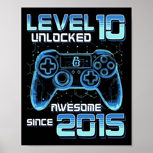 Level 10 Ontgrendeld Videospel Feestje 10e Verjaar Poster (Voorkant)