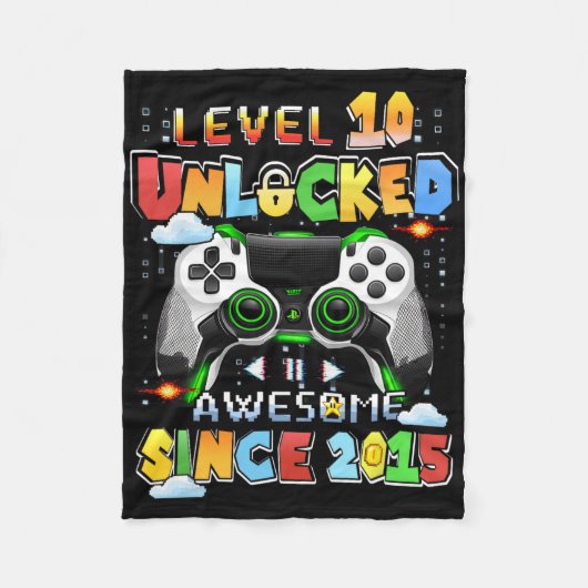 Level 10 Ontgrendeld Videospelertje 10 Jaar 10 Ver Fleece Deken (Voorkant)