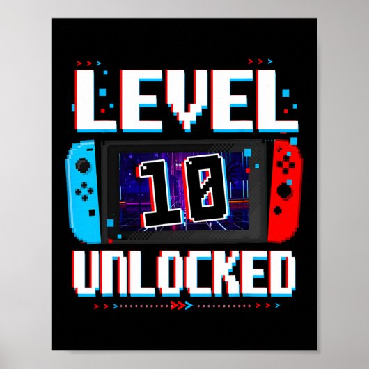 Level 10 Ontgrendelde Gamer Jongens 10e Verjaardag Poster (Voorkant)