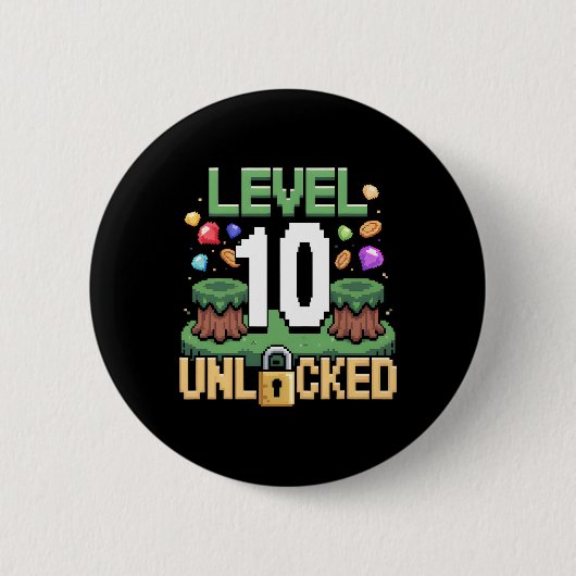 Level 10 Ontgrendelde Spellen 10e Verjaardag Gamer Ronde Button 5,7 Cm (Voorkant)