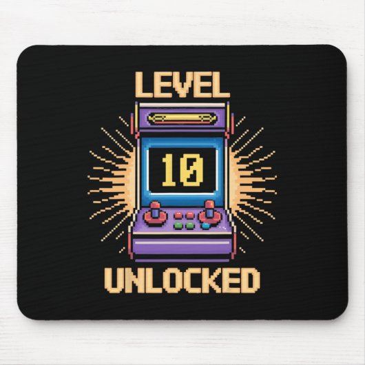 Level 10 Unlock Verjaardagsgamer 10 jaar oude vide Muismat (Voorkant)