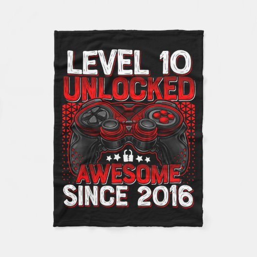 Level 10 Unlocked 10 Year Old Boys 10th Birthday B Fleece Deken (Voorkant)