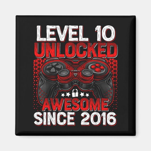 Level 10 Unlocked 10 Year Old Boys 10th Birthday B Magneet (Voorkant)