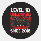 Level 10 Unlocked 10 Year Old Boys 10th Birthday B Ronde Sticker (Voorkant)