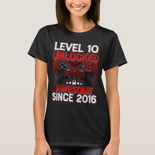 Level 10 Unlocked 10 Year Old Boys 10th Birthday B T-shirt (Voorkant)