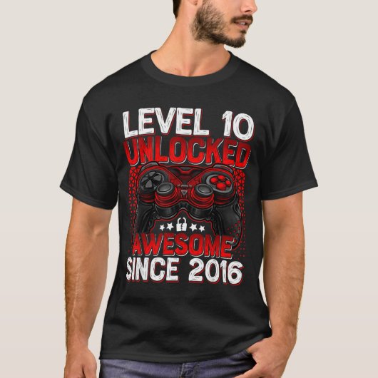 Level 10 Unlocked 10 Year Old Boys 10th Birthday B T-shirt (Voorkant)