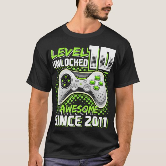 Level 10 Unlocked Awesome 2011 Video Game 10th Bir T-shirt (Voorkant)