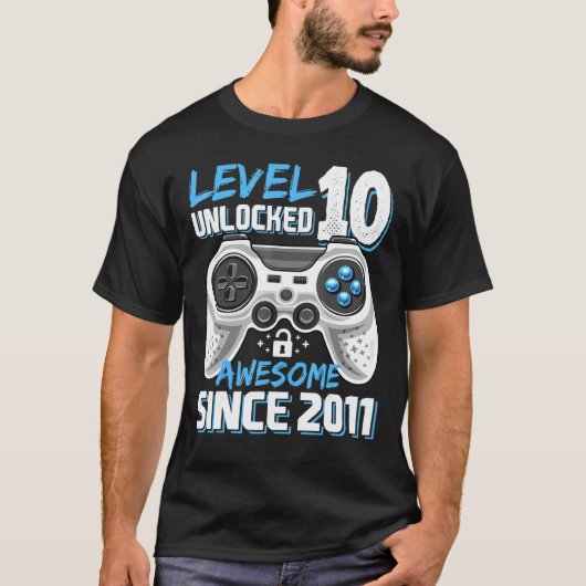 Level 10 Unlocked Awesome 2011 Video Game 10th Bir T-shirt (Voorkant)