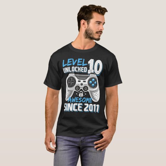 Level 10 Unlocked Awesome 2011 Video Game 10th Bir T-shirt (Voorkant volledig)