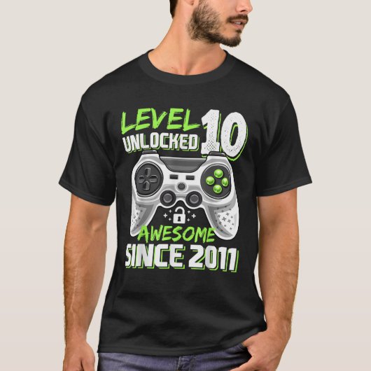 Level 10 Unlocked Awesome 2011 Video Game 10th Bir T-shirt (Voorkant)