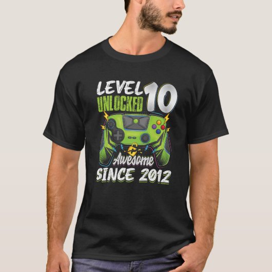Level 10 Unlocked Awesome 2012 10Th Birthday Boy V T-shirt (Voorkant)