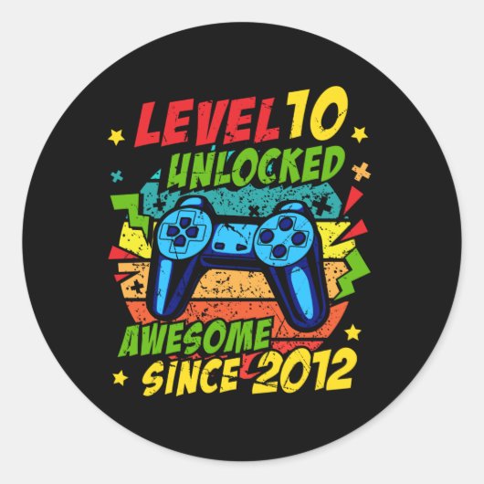 Level 10 Unlocked Awesome 2012 Game 10th Birthday Ronde Sticker (Voorkant)