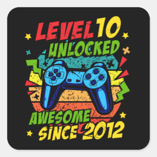 Level 10 Unlocked Awesome 2012 Game 10th Birthday Vierkante Sticker