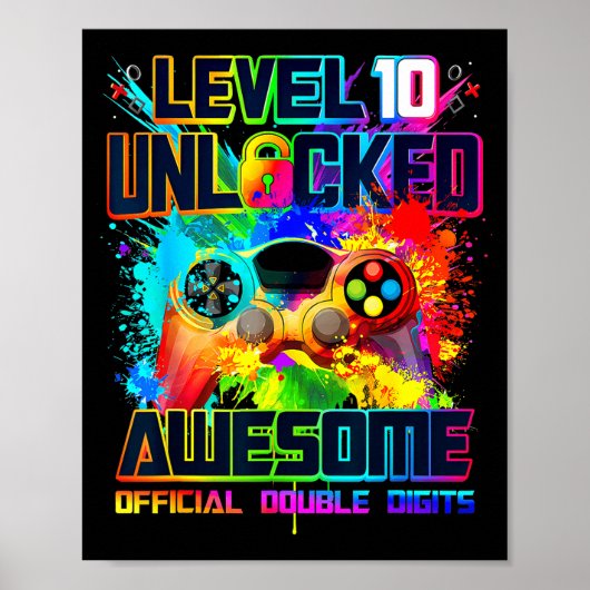Level 10 Unlocked Awesome Gaming Birthday Boy 10th Poster (Voorkant)