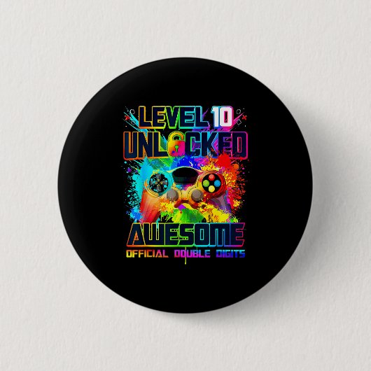 Level 10 Unlocked Awesome Gaming Birthday Boy 10th Ronde Button 5,7 Cm (Voorkant)