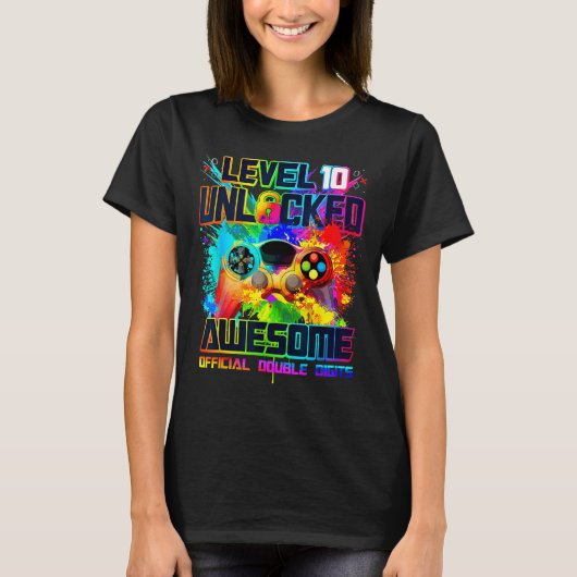 Level 10 Unlocked Awesome Gaming Birthday Boy 10th T-shirt (Voorkant)