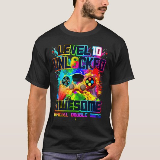Level 10 Unlocked Awesome Gaming Birthday Boy 10th T-shirt (Voorkant)