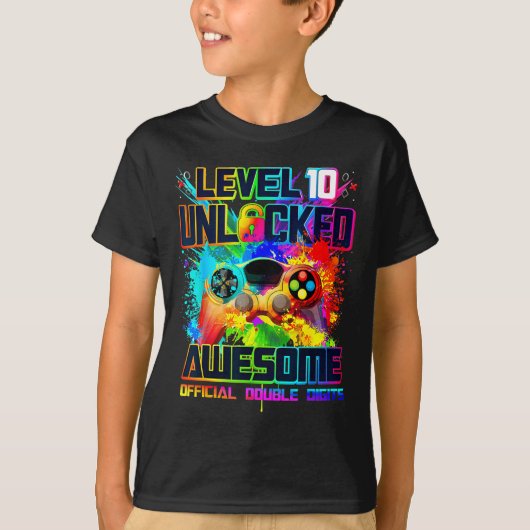 Level 10 Unlocked Awesome Gaming Birthday Boy 10th T-shirt (Voorkant)
