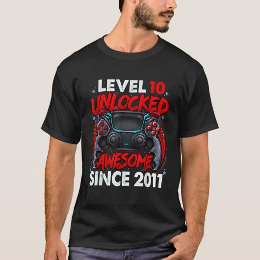 Level 10 Unlocked Awesome Since 2011 10th Birthday T-shirt (Voorkant)