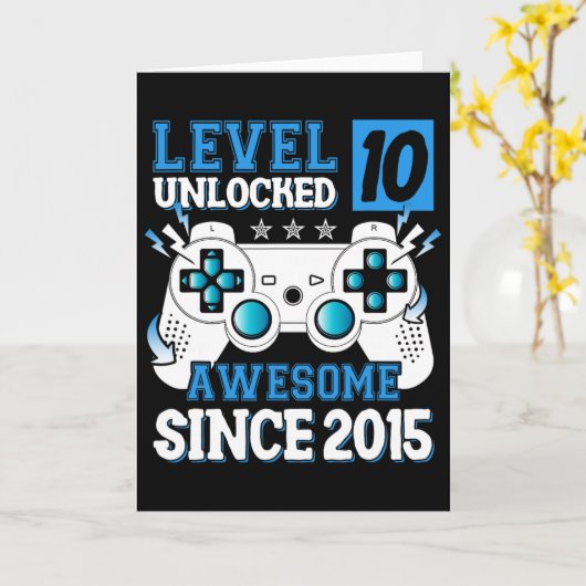 Level 10 Unlocked Awesome Since 2015 10th Birthday Kaart (Gele Bloem)