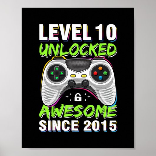 Level 10 Unlocked Awesome Since 2015 10th Birthday Poster (Voorkant)