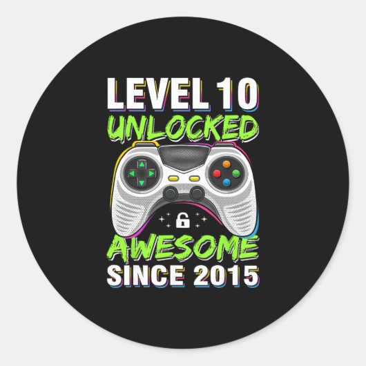 Level 10 Unlocked Awesome Since 2015 10th Birthday Ronde Sticker (Voorkant)