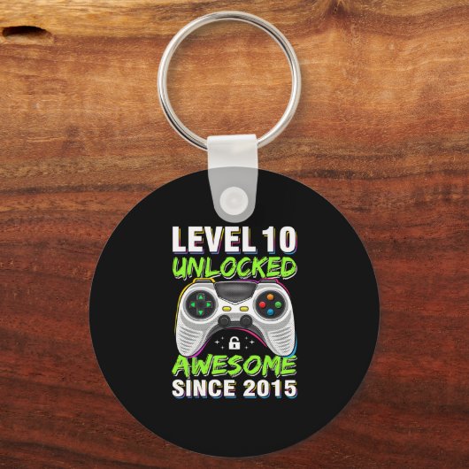 Level 10 Unlocked Awesome Since 2015 10th Birthday Sleutelhanger (Voorkant)