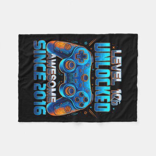 Level 10 Unlocked Awesome Since 2016 10th Birthday Fleece Deken (Voorkant (Horizontaal))