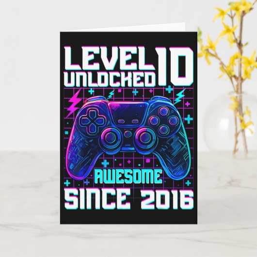 Level 10 Unlocked Awesome Since 2016 10th Birthday Kaart (Gele Bloem)
