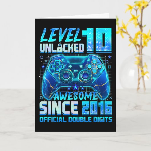 Level 10 Unlocked Awesome Since 2016 10th Birthday Kaart (Gele Bloem)