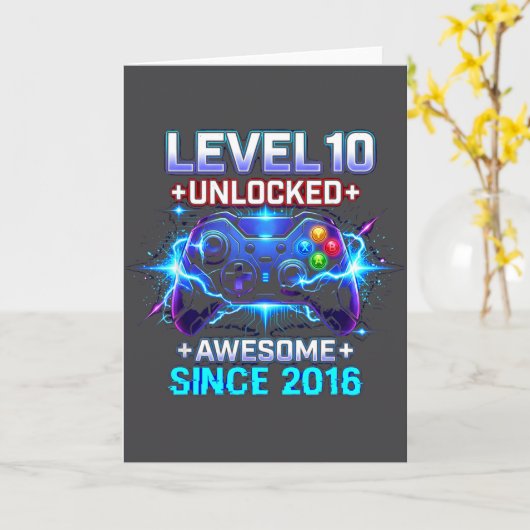 Level 10 Unlocked Awesome Since 2016 10th Birthday Kaart (Gele Bloem)