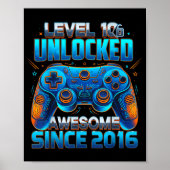 Level 10 Unlocked Awesome Since 2016 10th Birthday Poster (Voorkant)