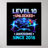 Level 10 Unlocked Awesome Since 2016 10th Birthday Poster (Voorkant)